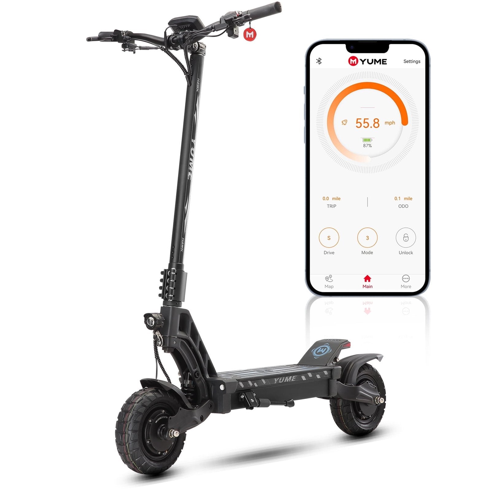 M YUME SCOOTER Hawk Dual Motor Electric Scooters for Adults 2400W 43MPH 43Miles Long Rang E-Scooter