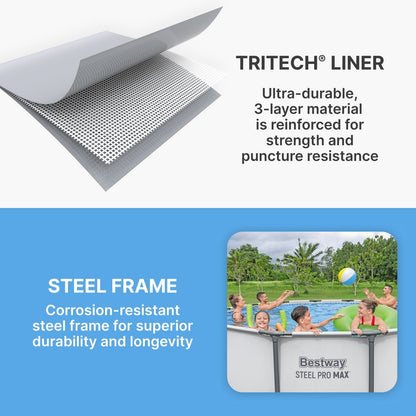 Bestway Steel Pro MAX 10 Foot x 30 Inch Round Metal Frame Above Ground Outdoor Backyard Swimming Pool Set with 330 GPH Filter Pump