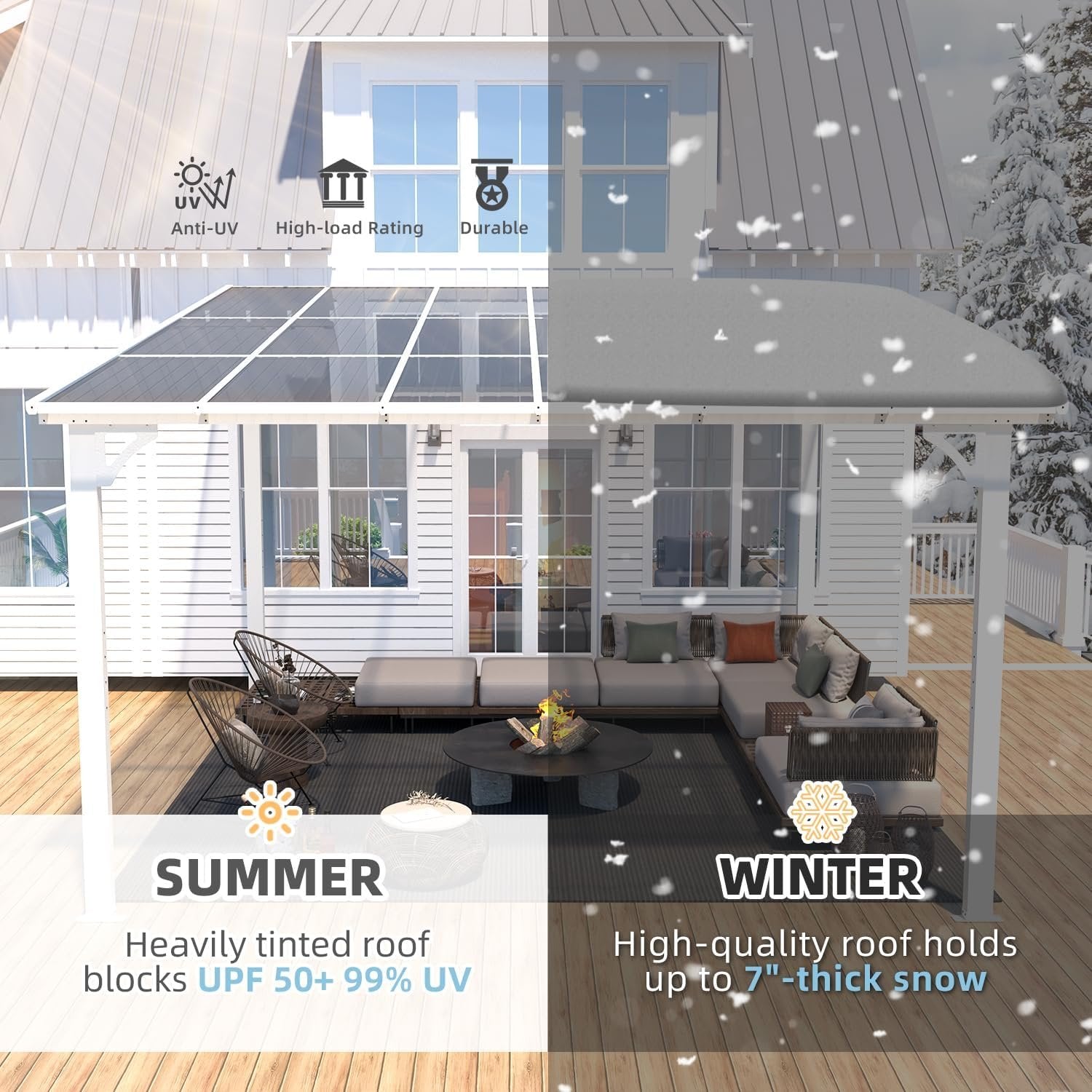Aecojoy 12 ft x 12 ft White Aluminum Pergola with Canopy